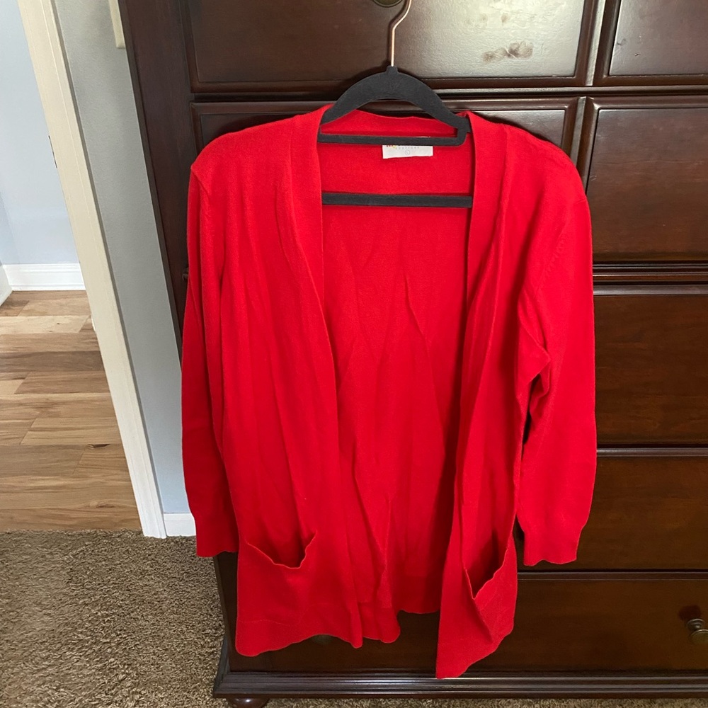 Red Open-Front Women’s Cardigan Sweater size large
